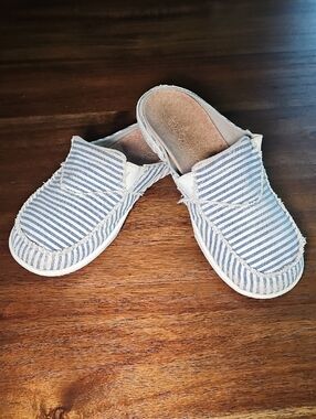 Spenco Siesta Montauk Orthotic Blue Stripe Canvas Slides Slip On Size 7